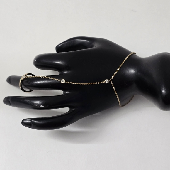 Vintage Jewelry - Gold Sterling Silver 925 Slave Chain Bracelet With Ring